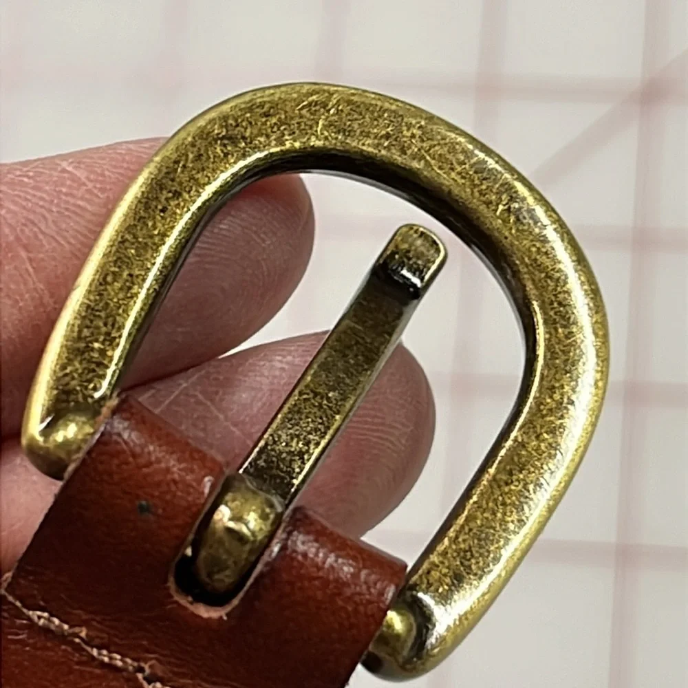 PATRICIA NASH Preppy Office 100% Leather Brass Buckle Link Brown 46
